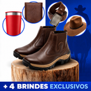 Kit de Bota Masculina Adventure em Couro Legítimo com Solado Antiderrapante + 4 BRINDES: Carteira, Chapéu, Cinto e Copo Térmico