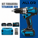 Kit Completo de Furadeira e Parafusadeira Profissional de Titânio 40V + Estojo, Bateria Extra, Base de Carregamento e Kit de Brocas