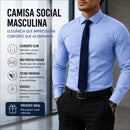 Camisa Social Masculina Slim Fit Premium Sem Passar Manga Longa Elegante Confortável para Trabalho e Presente